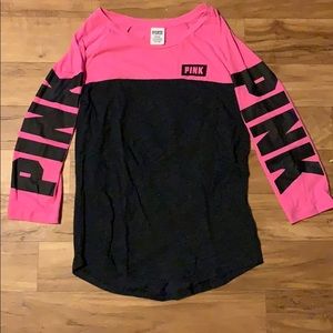 Vs pink color block quarter sleeve t-shirt